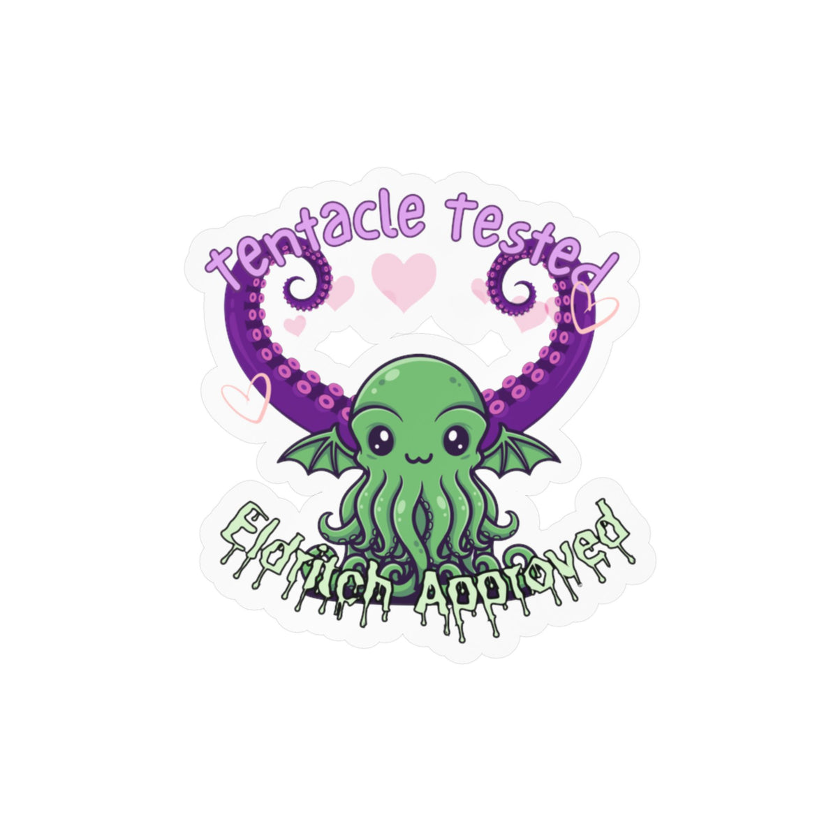 Kawaii Cthulhu Vinyl Sticker — "Tentacle Tested, Eldritch Approved" Kiss-Cut Decal
