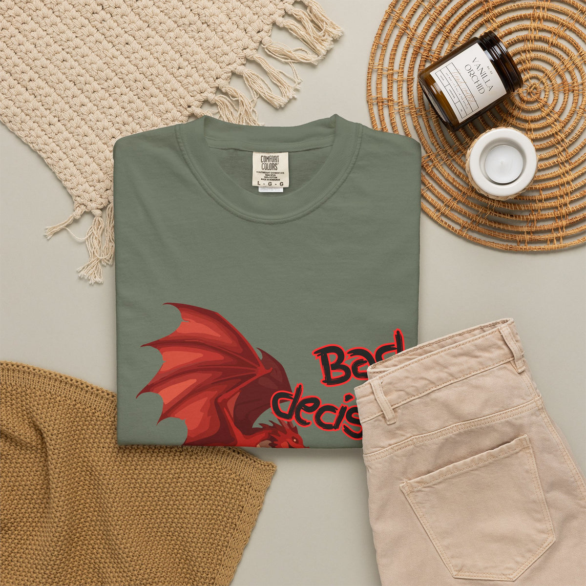 T-Shirt — "Bad Decisions Build Character" Dragon DnD Humor Tee