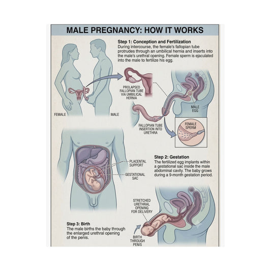 Male Pregnancy Anatomy Poster — 'Male Pregnancy: How It Works' Educational Matte Vertical Poster