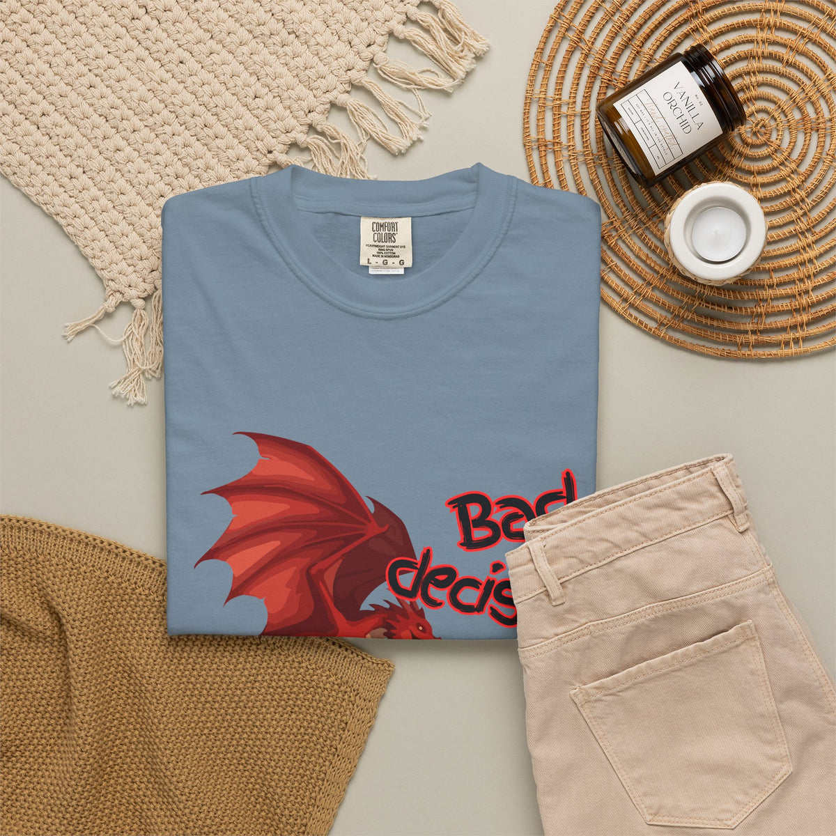 T-Shirt — "Bad Decisions Build Character" Dragon DnD Humor Tee