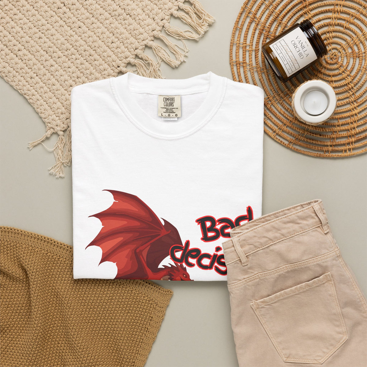 T-Shirt — "Bad Decisions Build Character" Dragon DnD Humor Tee