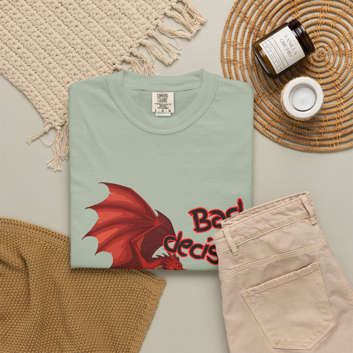 T-Shirt — "Bad Decisions Build Character" Dragon DnD Humor Tee