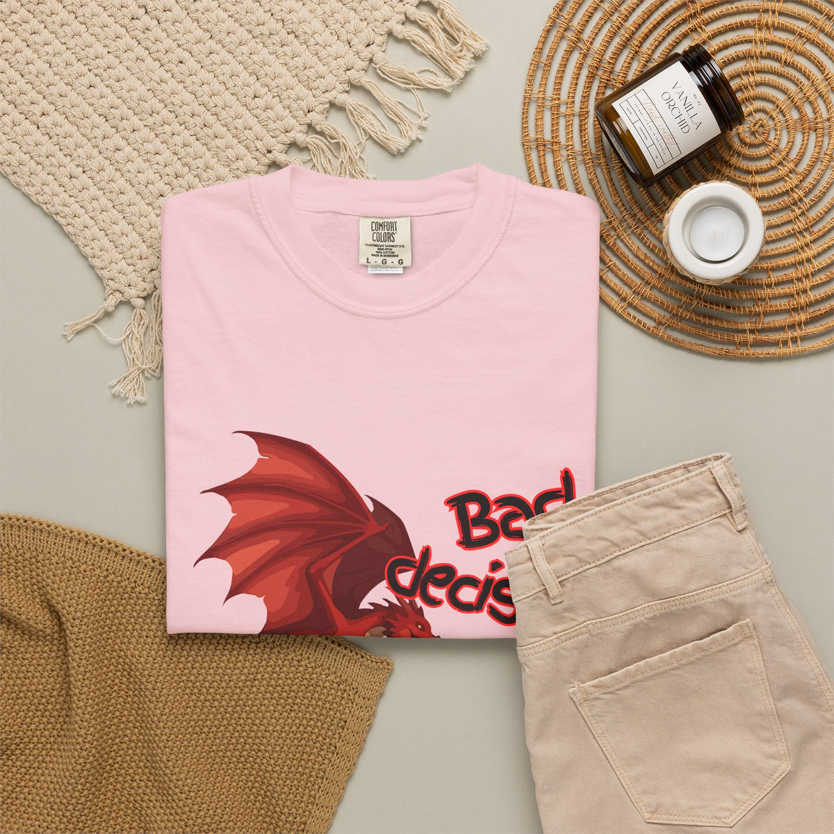 T-Shirt — "Bad Decisions Build Character" Dragon DnD Humor Tee