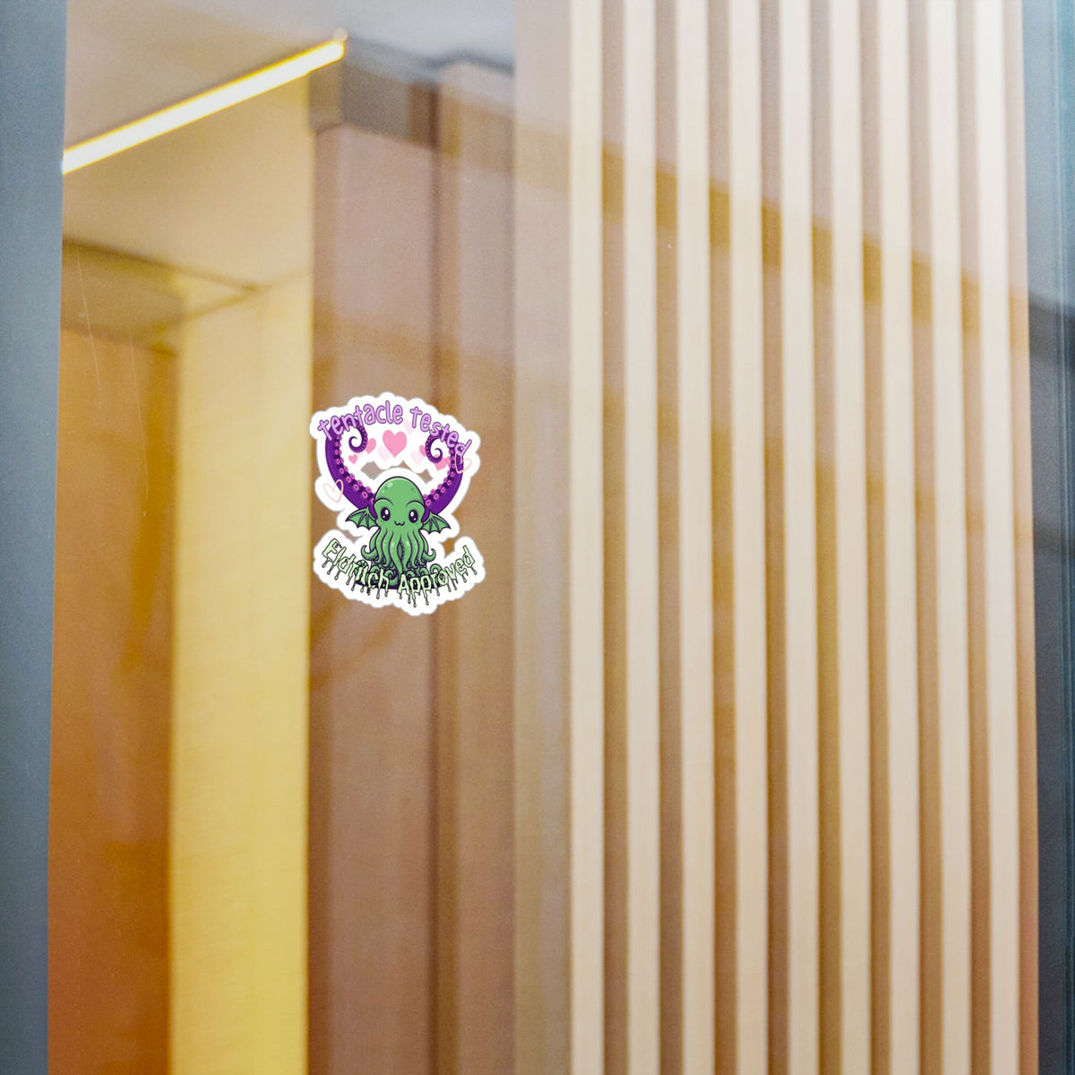 Kawaii Cthulhu Vinyl Sticker — "Tentacle Tested, Eldritch Approved" Kiss-Cut Decal