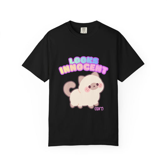 Looks Innocent Cute Cat T-Shirt — Kawaii Kitten Graphic Tee