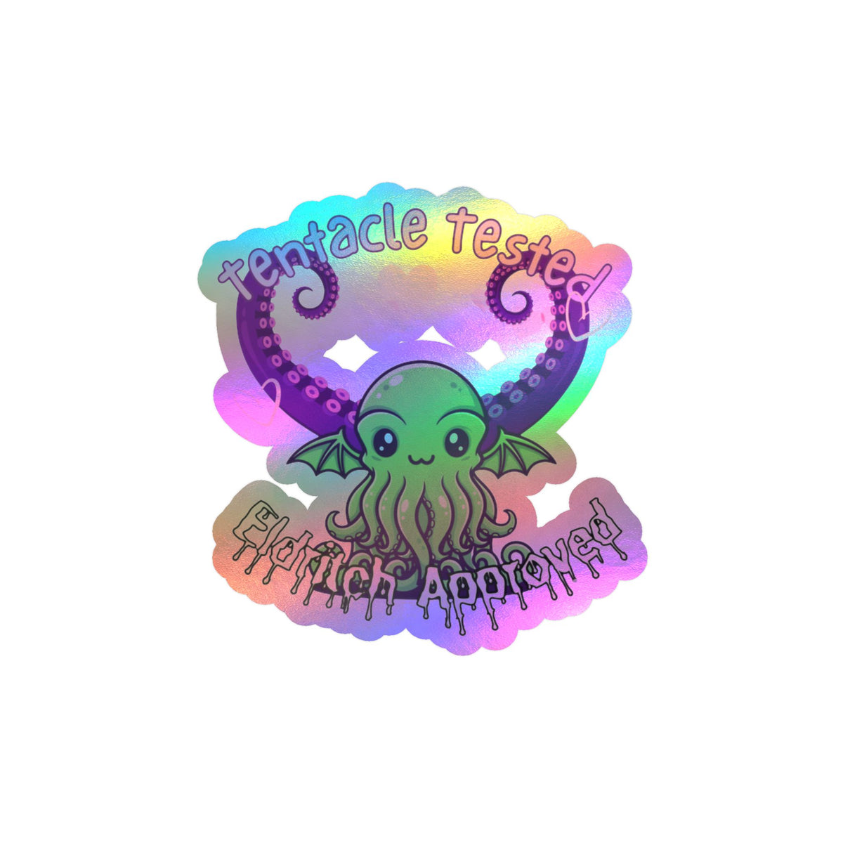 Kawaii Cthulhu Vinyl Sticker — "Tentacle Tested, Eldritch Approved" Kiss-Cut Decal