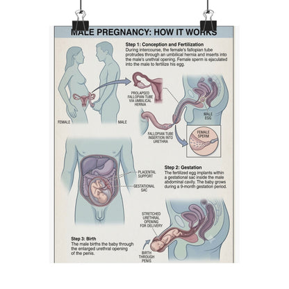 Male Pregnancy Anatomy Poster — 'Male Pregnancy: How It Works' Educational Matte Vertical Poster
