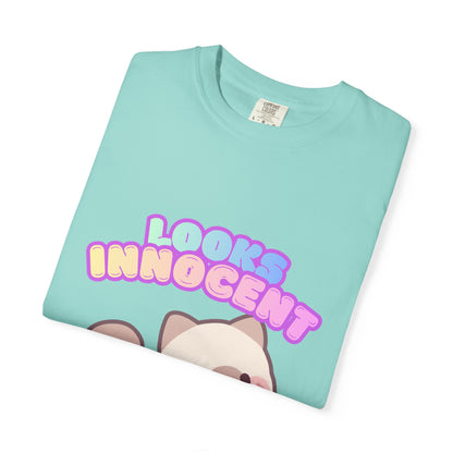 Looks Innocent Cute Cat T-Shirt — Kawaii Kitten Graphic Tee