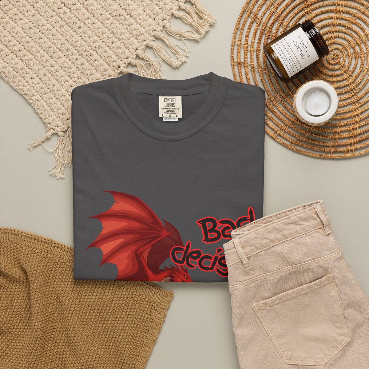 T-Shirt — "Bad Decisions Build Character" Dragon DnD Humor Tee