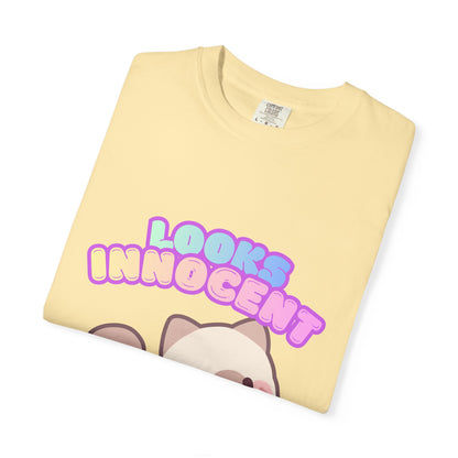 Looks Innocent Cute Cat T-Shirt — Kawaii Kitten Graphic Tee