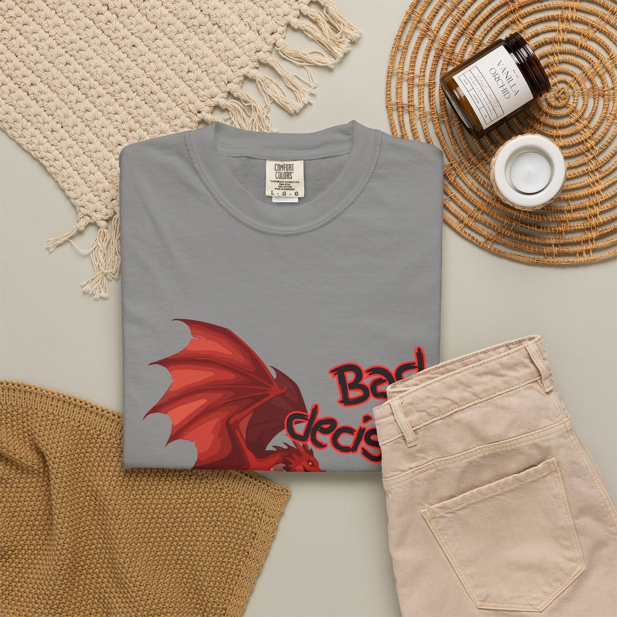 T-Shirt — "Bad Decisions Build Character" Dragon DnD Humor Tee