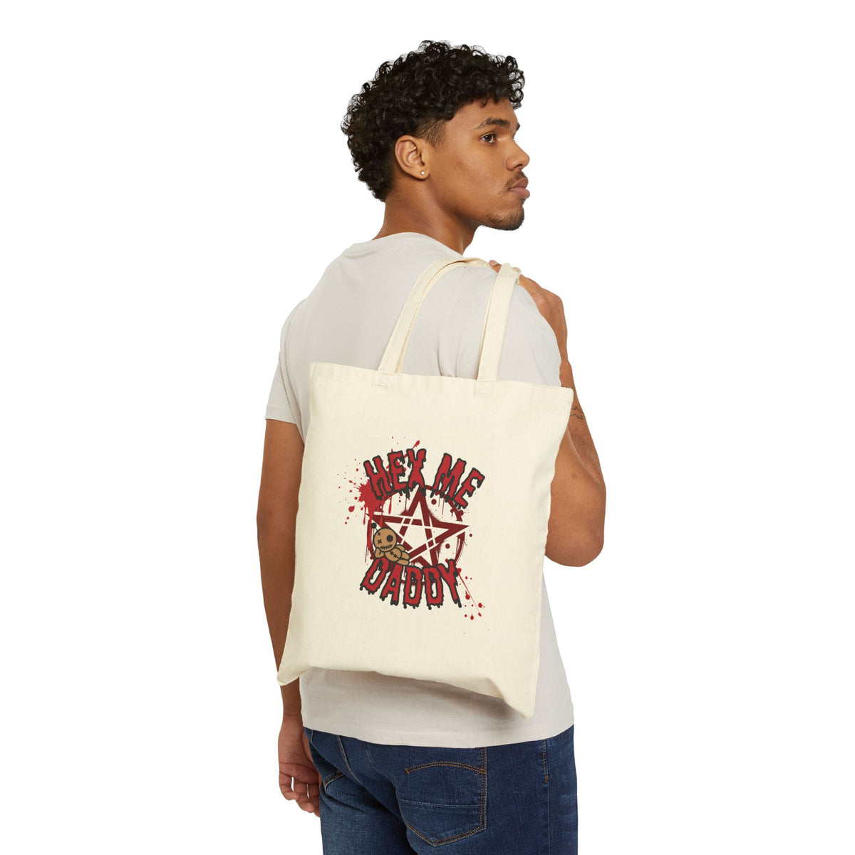 Hex Me Daddy Gothic Pentagram Cotton Canvas Tote Bag