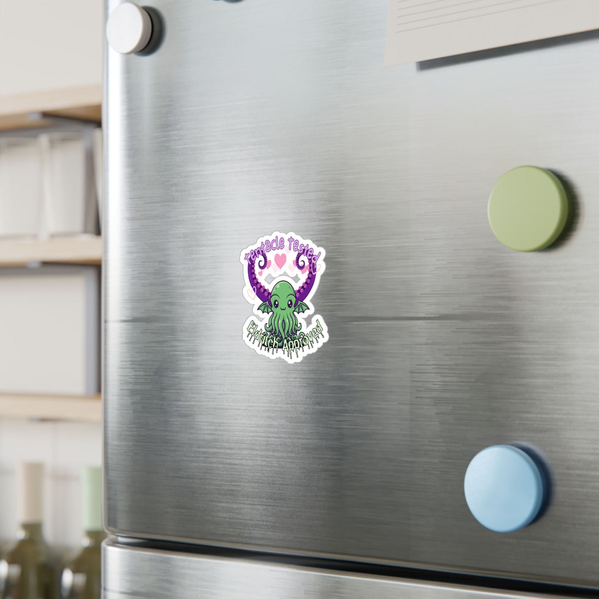 Kawaii Cthulhu Vinyl Sticker — "Tentacle Tested, Eldritch Approved" Kiss-Cut Decal