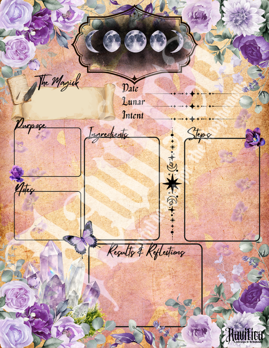 Parchment Grimoire Page Purple - Printable Download